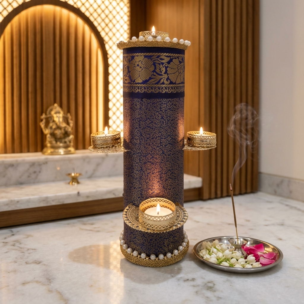 Lamp 6 Navy Brocade