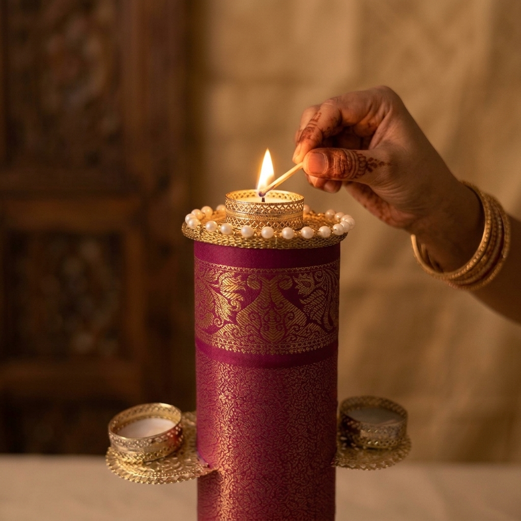 Lamp 7 Maroon Brocade