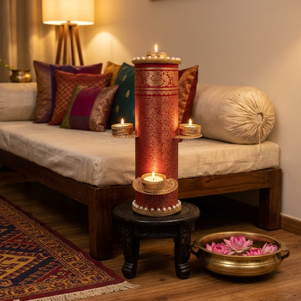 Lamp 8 Red Brocade